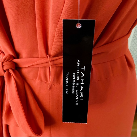 NWT Tahari ASL Chiffon Hi-Lo Halter Dress - Orange - Picture 10 of 14